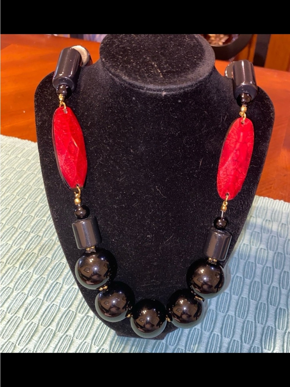 Bold Red & Black Bead Statement Necklace